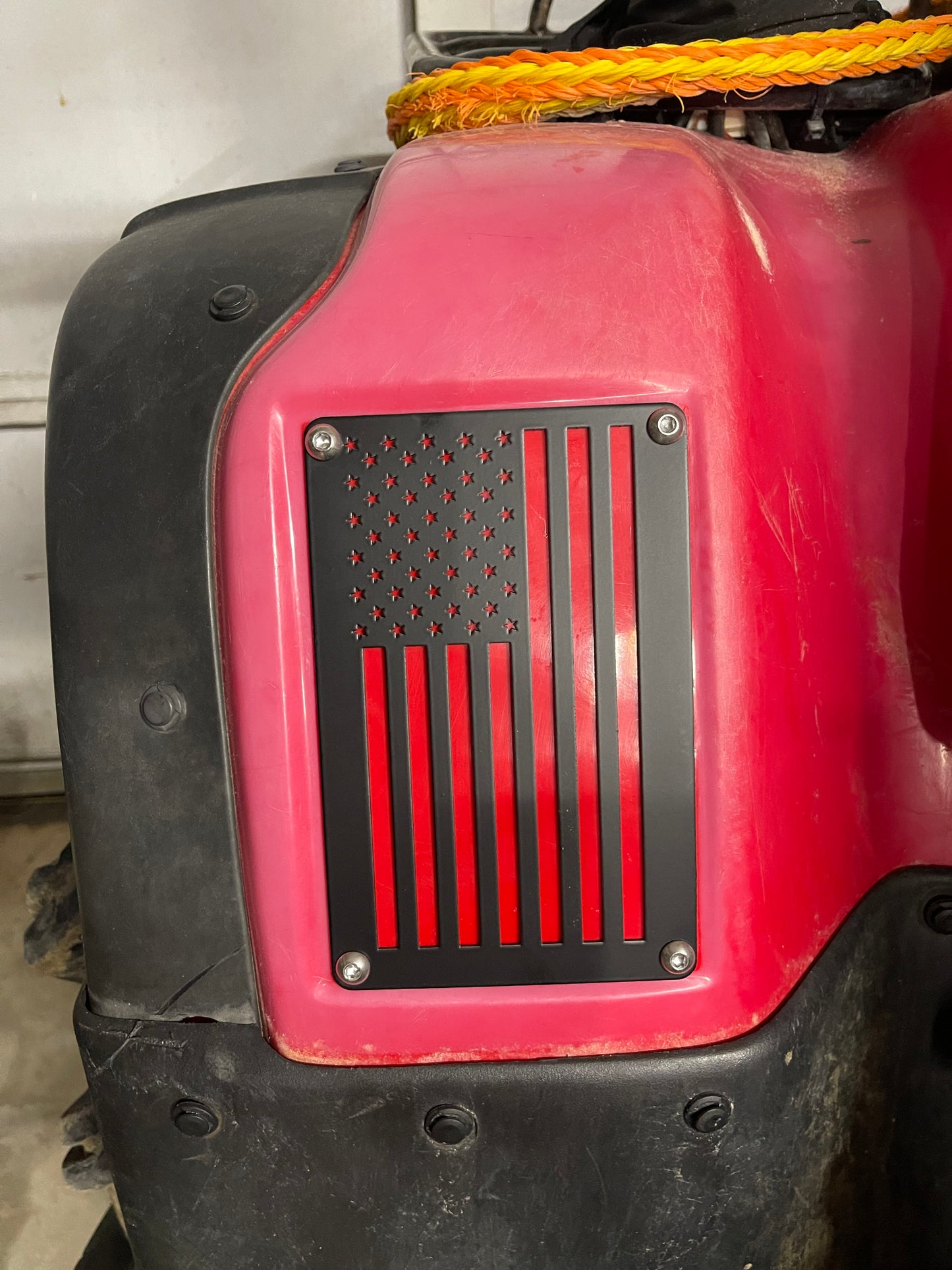 American Flag Fender Warning Label Delete Plate