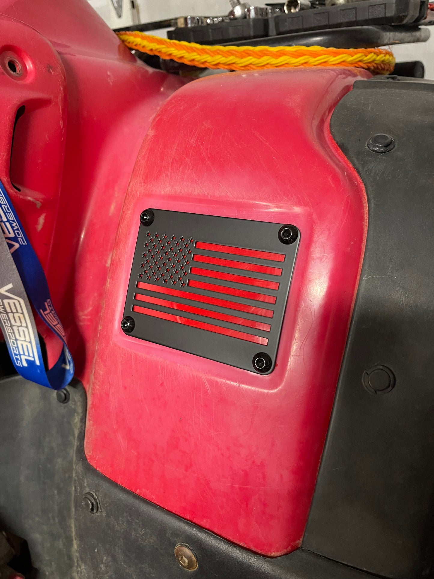 American Flag Honda ATV Fender Warning Label Delete Plate