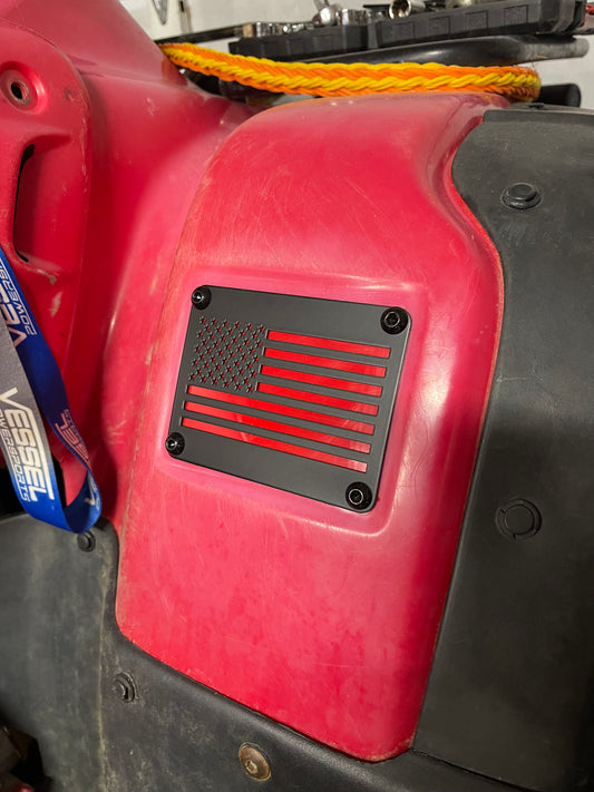 American Flag Honda ATV Fender Warning Label Delete Plate