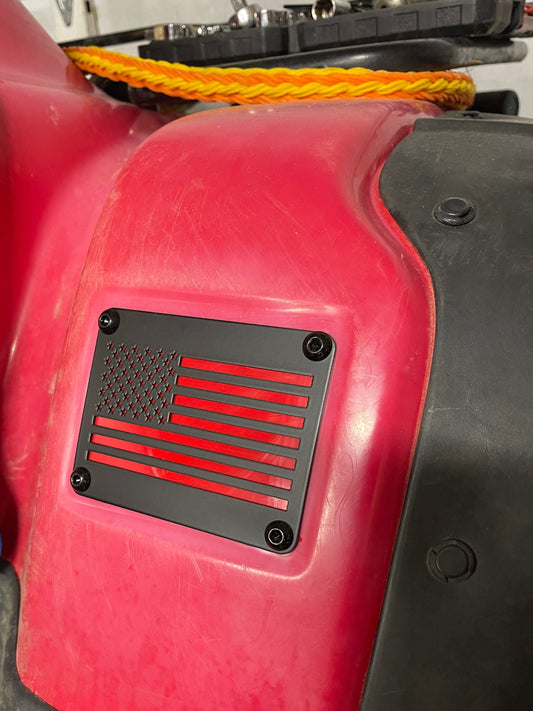 American Flag Honda ATV Fender Warning Label Delete Plate